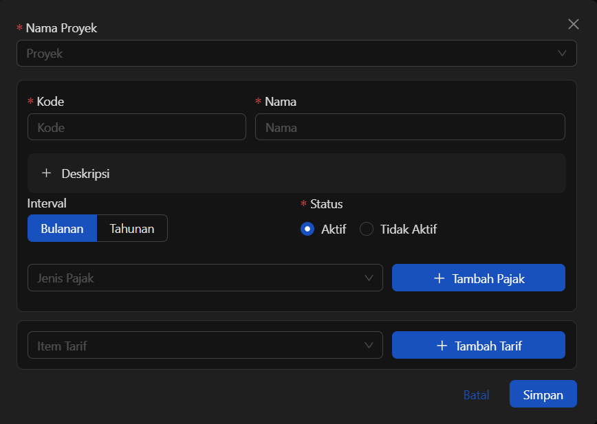 Tarif dasar Add Form
